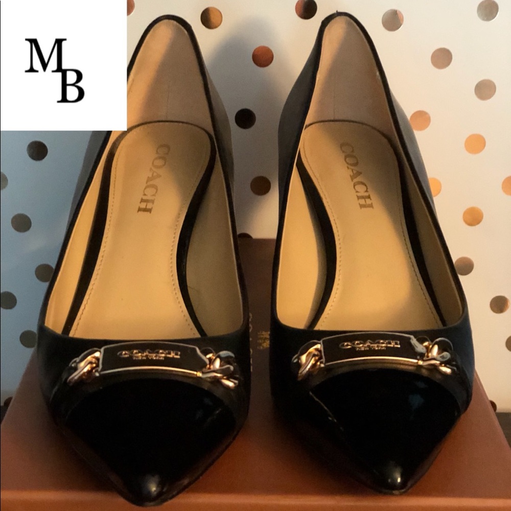 Coach Kitten Heels with Gold Buckle.